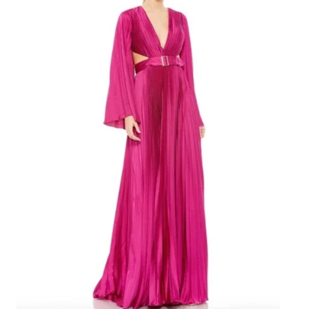 MAC DUGGAL Fuchsia Pleated Cut Out Lace Up Back Formal Gown-- NWT